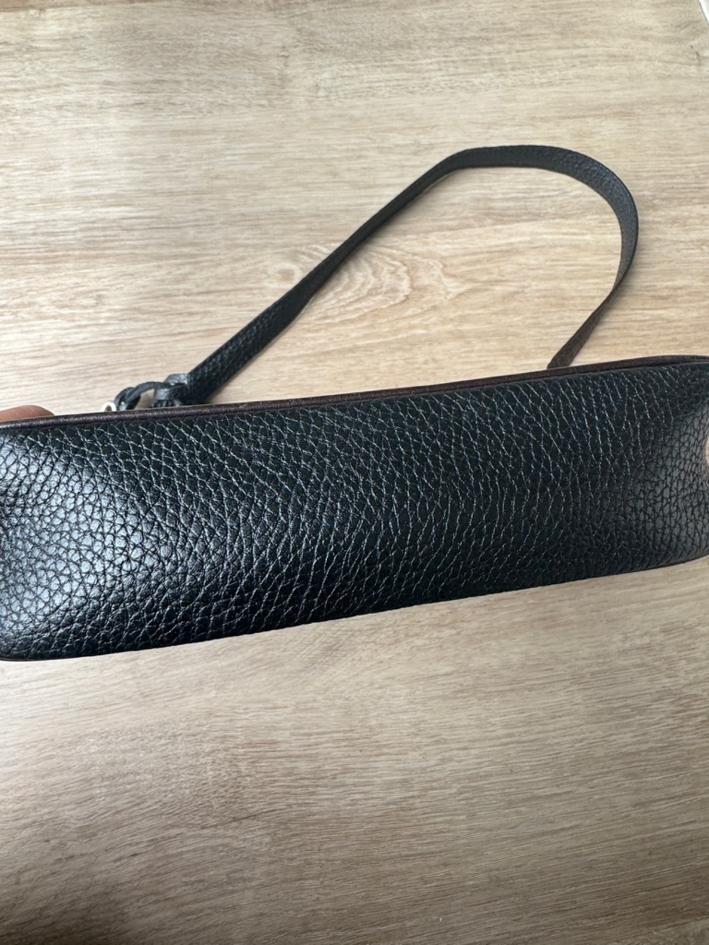 Y2K Vintage Brighton Small Black and Dark Brown Grainy Leather Shoulder Bag - Picture 5 of 12